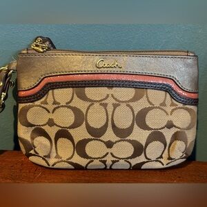 Coach Signature brown and pink wristlet (khaki and rose)